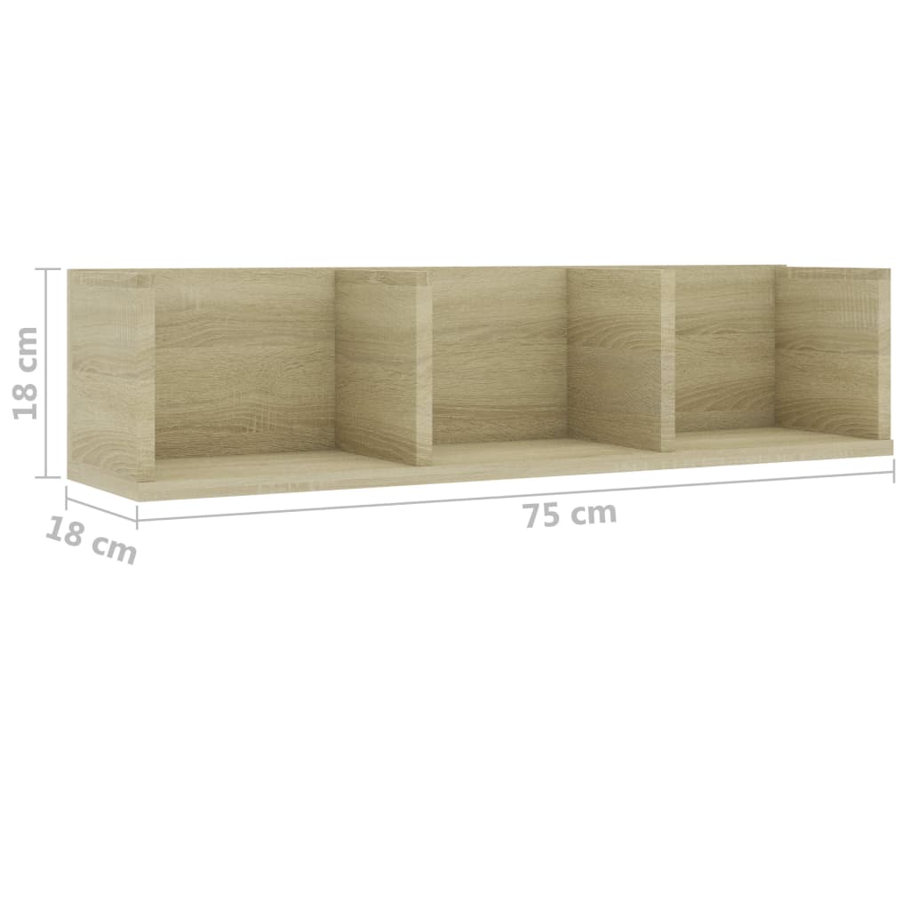 vidaXL Raft de perete CD-uri stejar Sonoma 75x18x18 cm lemn prelucrat vidaXL Raft de perete CD-uri stejar Sonoma 75x18x18 cm lemn prelucrat