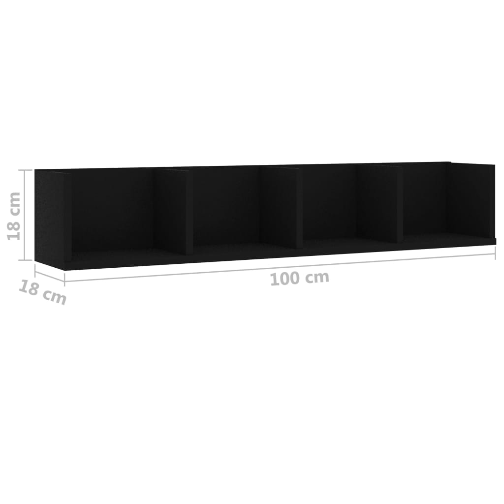 vidaXL Raft de perete pentru CD-uri negru 100x18x18 cm lemn prelucrat