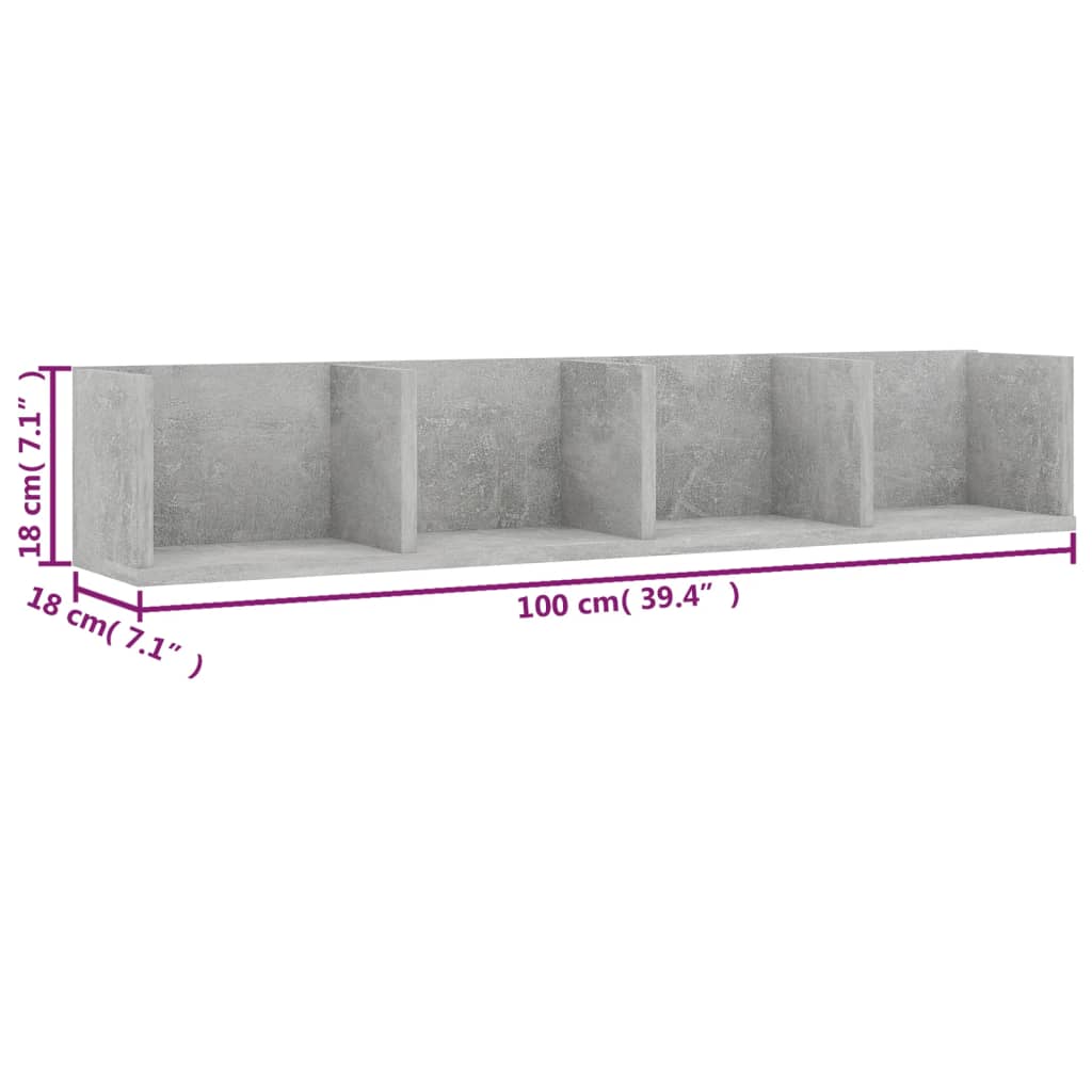 vidaXL Raft de perete CD-uri, gri beton, 100x18x18 cm, lemn prelucrat vidaXL Raft de perete CD-uri, gri beton, 100x18x18 cm, lemn prelucrat
