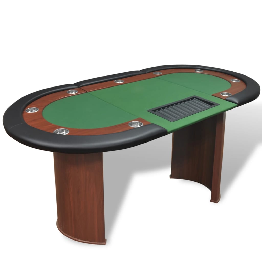 vidaXL Masă poker 10 persoane, zonă dealer și suport jetoane, verde vidaXL Masă poker 10 persoane, zonă dealer și suport jetoane, verde