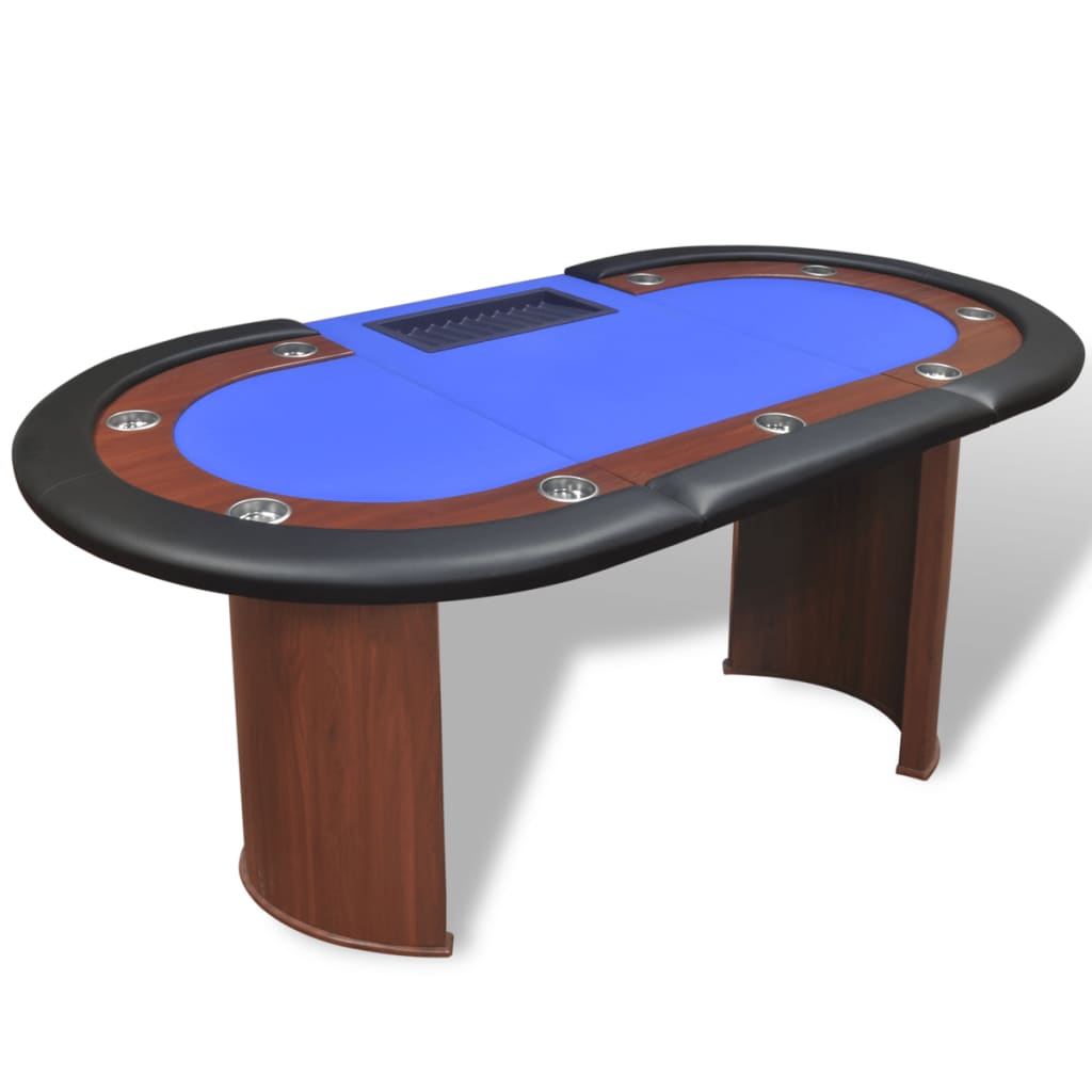 vidaXL Masă Poker 10 persoane, zonă dealer și suport jetoane, albastru vidaXL Masă Poker 10 persoane, zonă dealer și suport jetoane, albastru