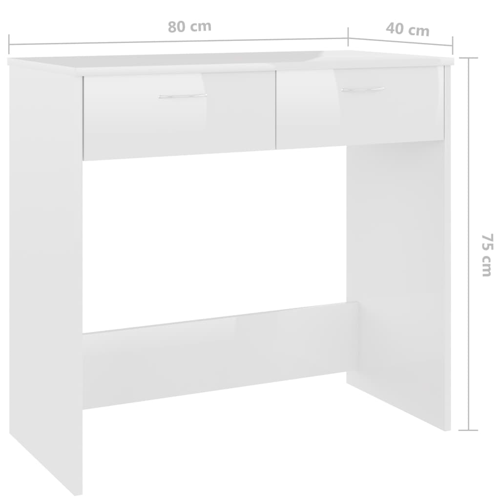 vidaXL Birou, alb extralucios, 80 x 40 x 75 cm, lemn prelucrat