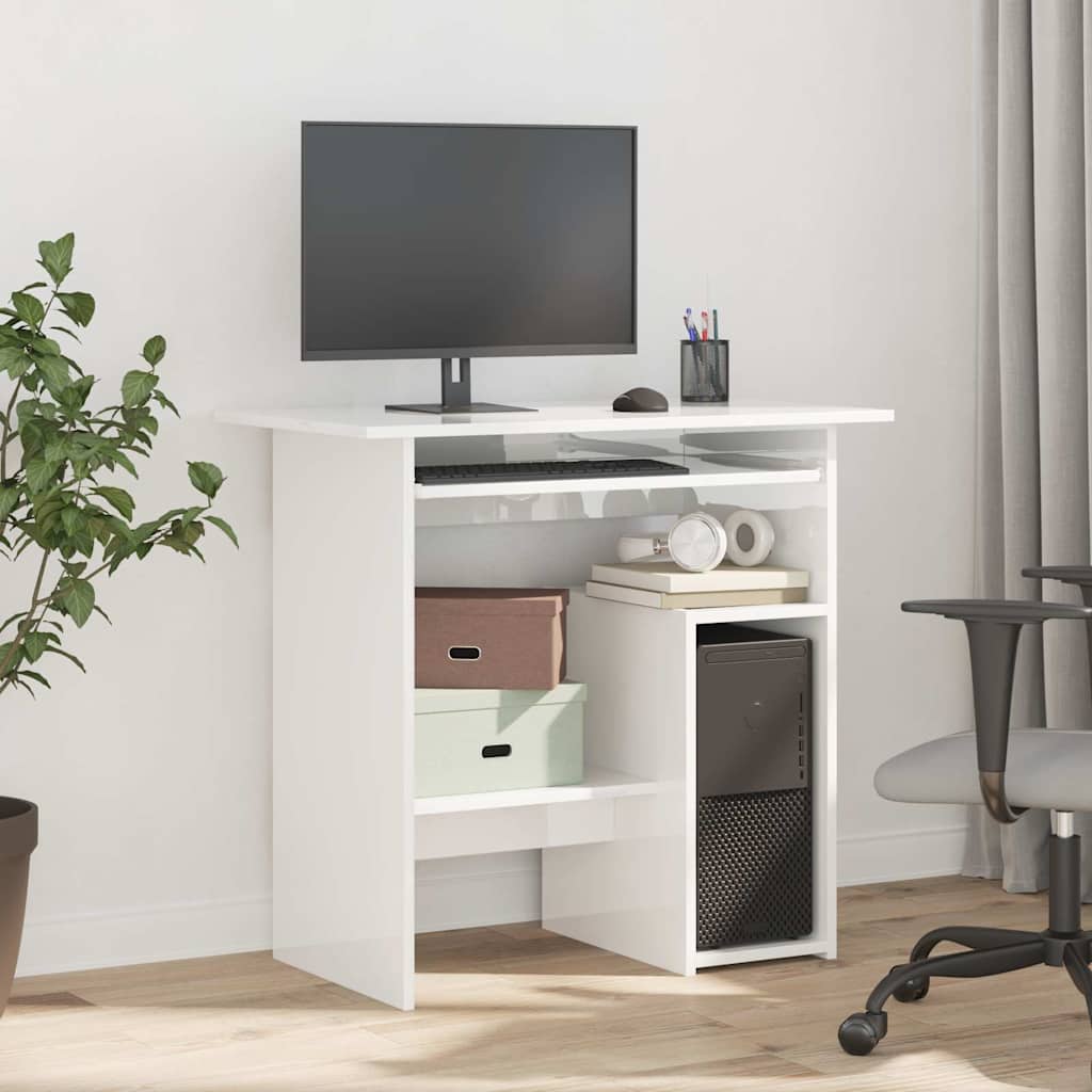 vidaXL Birou, alb extralucios, 80x45x74 cm, lemn prelucrat