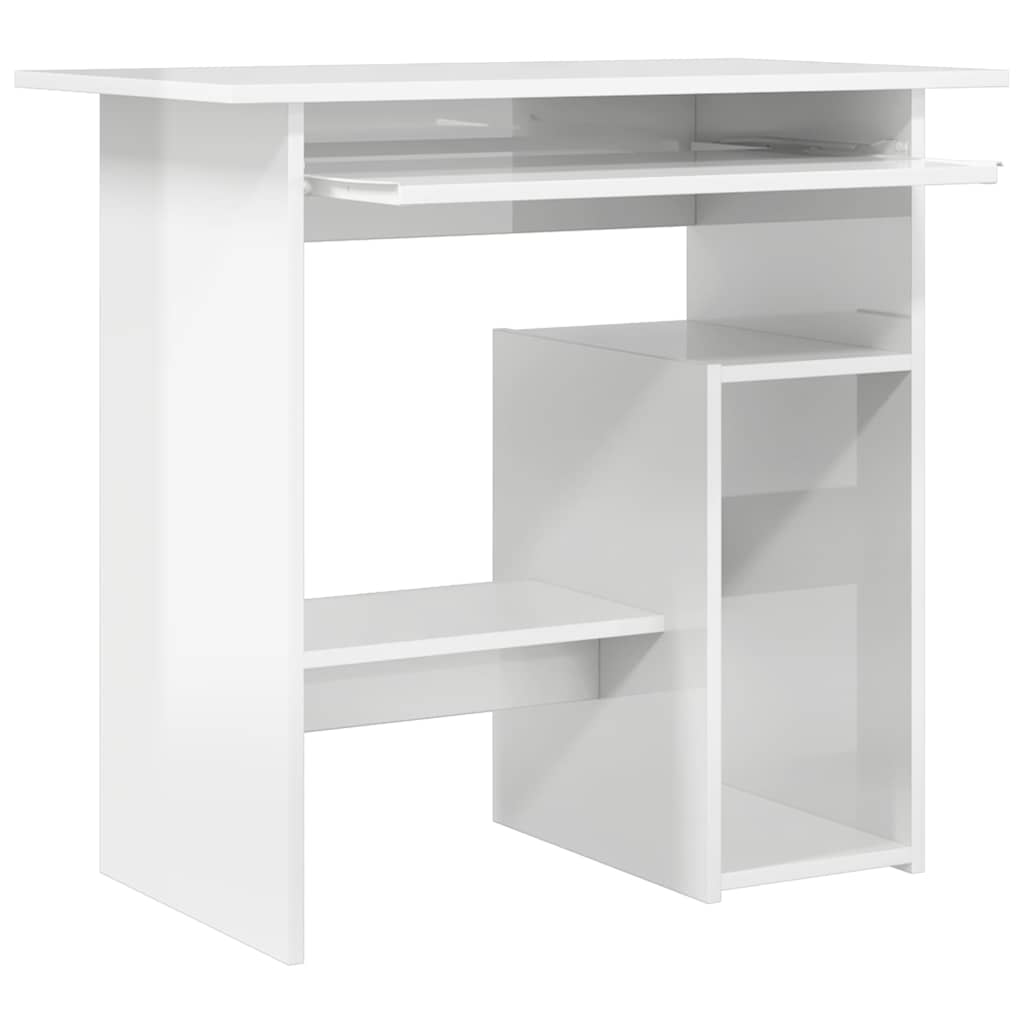 vidaXL Birou, alb extralucios, 80x45x74 cm, lemn prelucrat