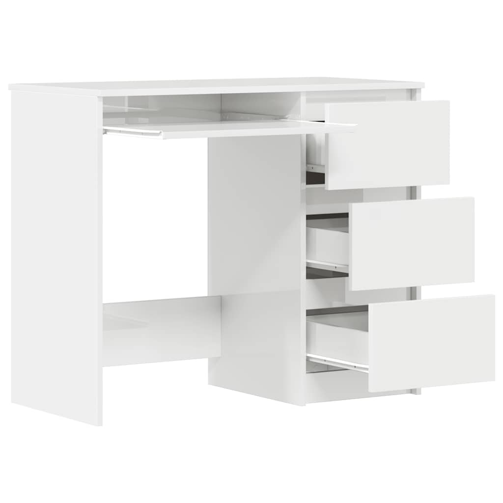 vidaXL Birou, alb extralucios, 90 x 45 x 76 cm, lemn prelucrat