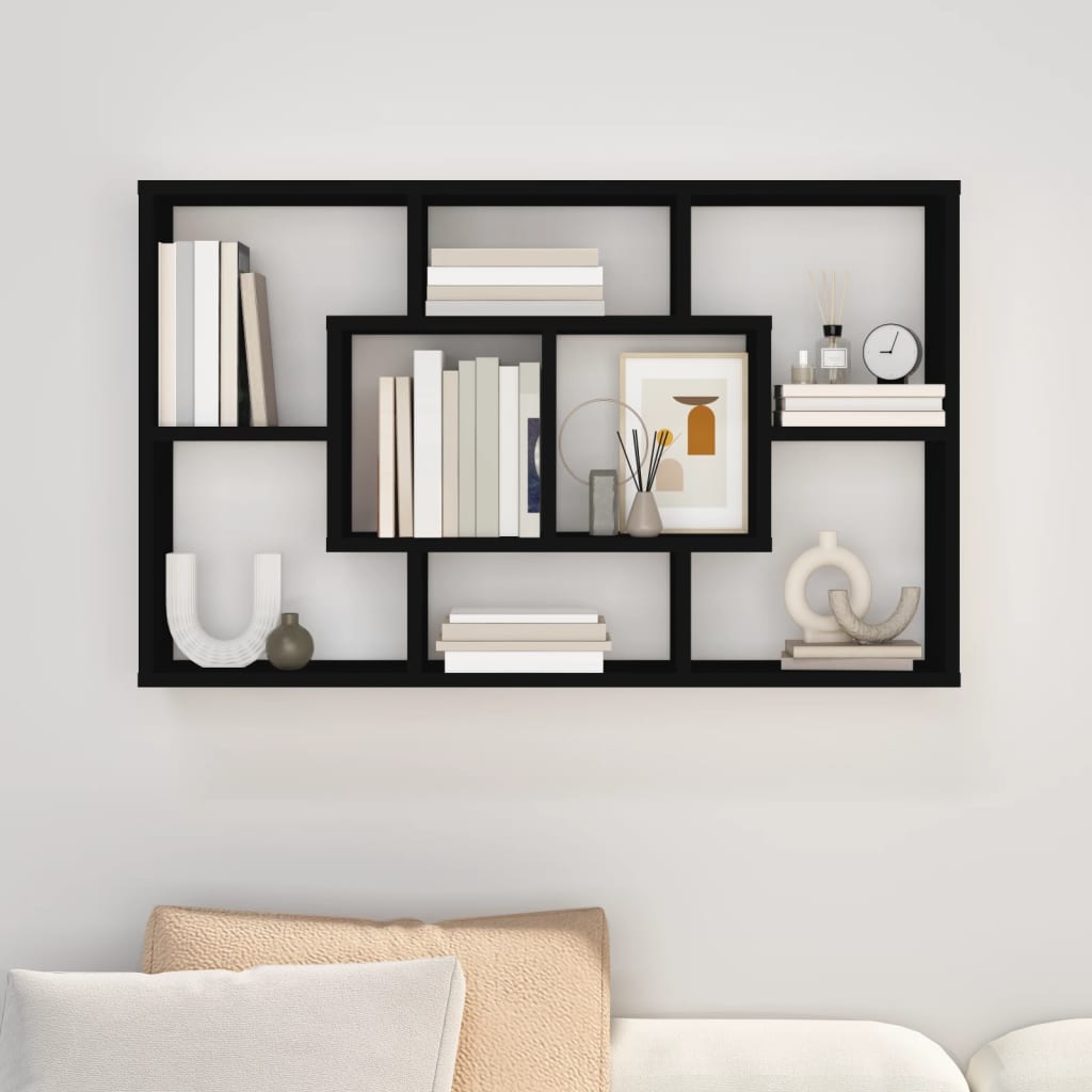 vidaXL Raft de perete, negru, 85x16x52,5 cm, lemn prelucrat