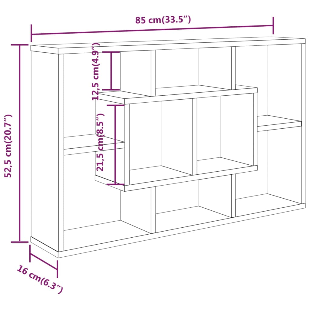 vidaXL Raft de perete, gri beton, 85x16x52,5 cm, lemn prelucrat