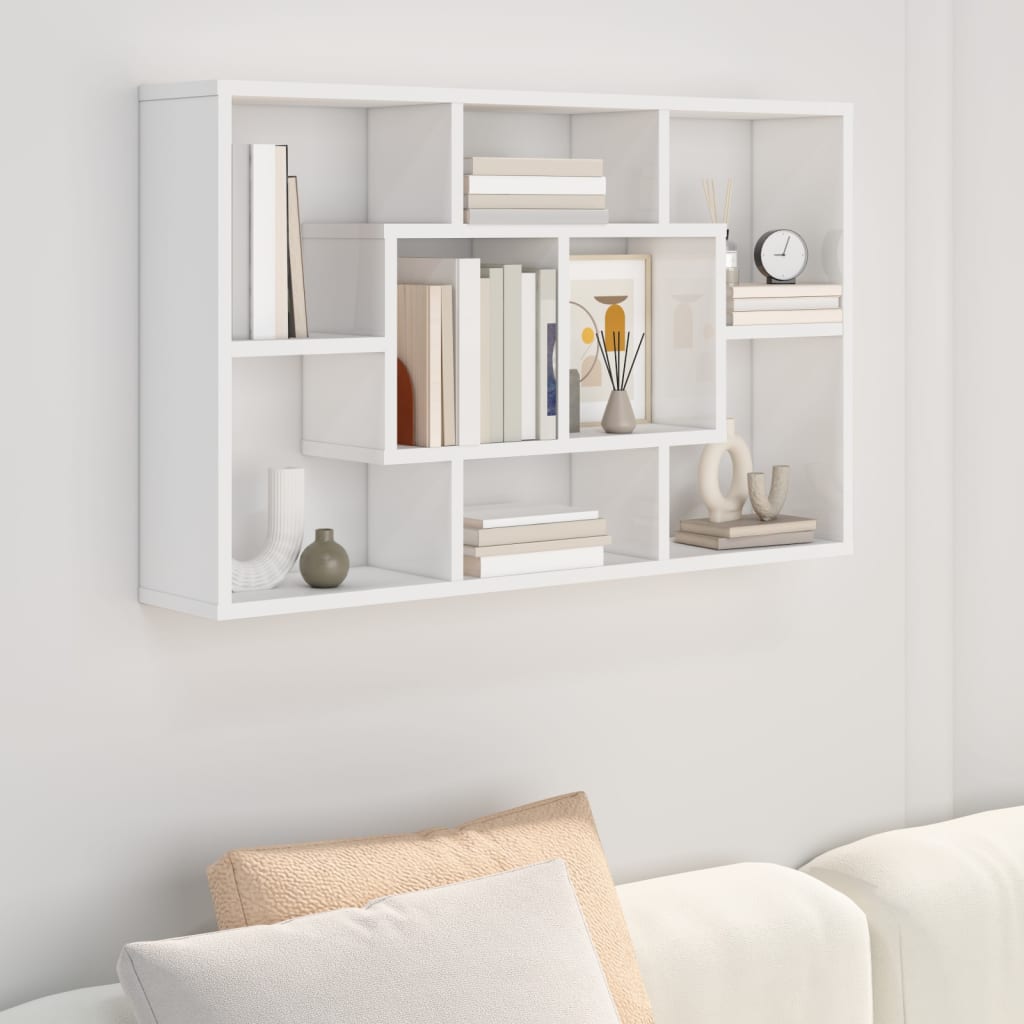 vidaXL Raft de perete, alb extralucios, 85x16x52,5 cm, lemn prelucrat vidaXL Raft de perete, alb extralucios, 85x16x52,5 cm, lemn prelucrat