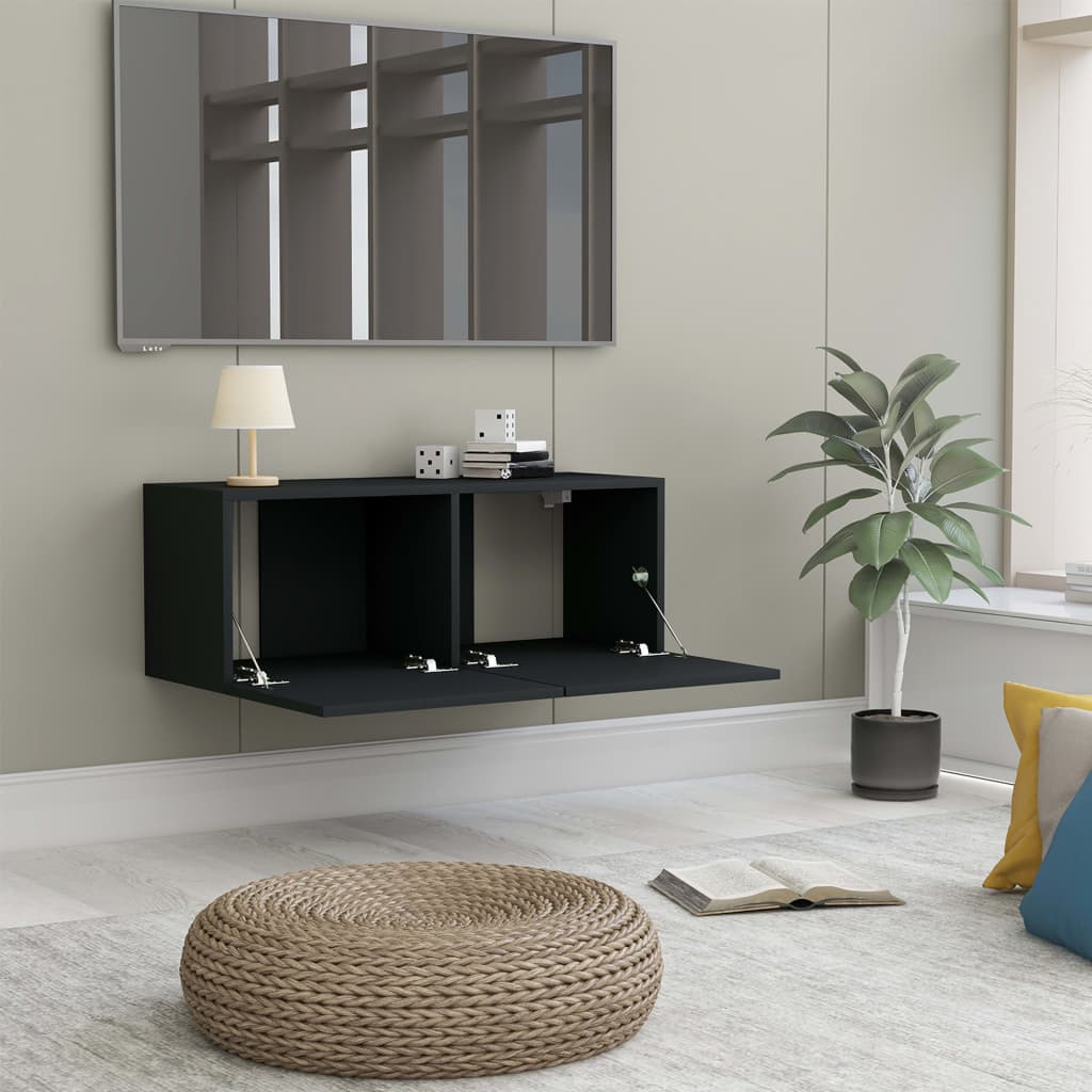 vidaXL Comodă TV, negru, 80 x 30 x 30 cm, lemn prelucrat