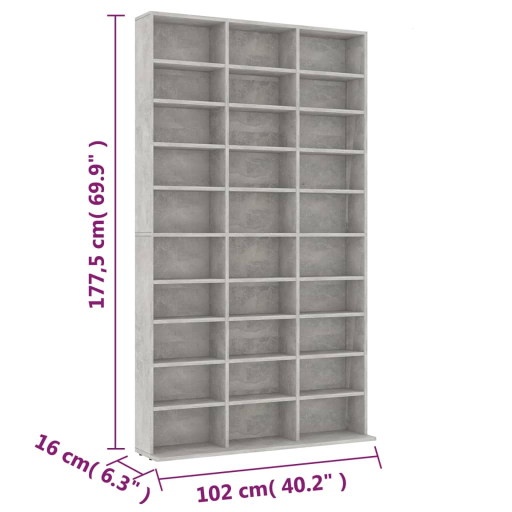 vidaXL Dulap pentru CD-uri, gri beton, 102x16x177,5 cm, lemn compozit