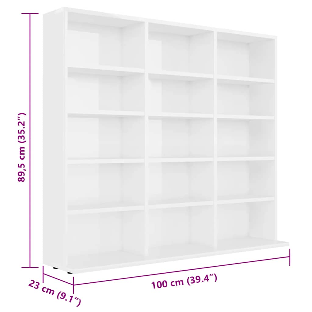 vidaXL Dulap de CD-uri alb extralucios, 100x23x89,5 cm, lemn prelucrat