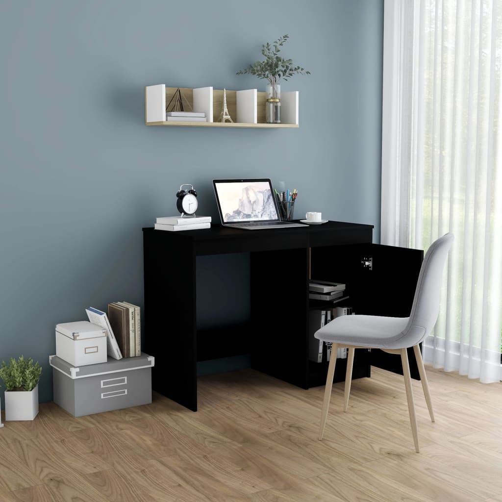vidaXL Birou, negru, 100x50x76 cm, lemn prelucrat
