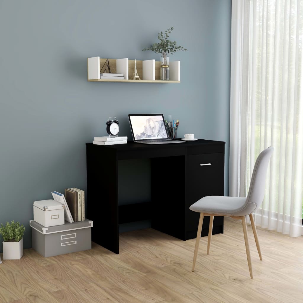 vidaXL Birou, negru, 100x50x76 cm, lemn prelucrat