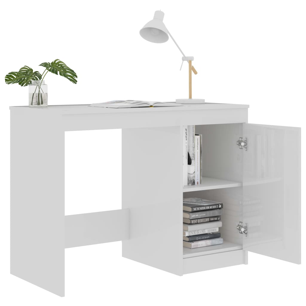 vidaXL Birou, alb extralucios, 100x50x76 cm, lemn prelucrat vidaXL Birou, alb extralucios, 100x50x76 cm, lemn prelucrat