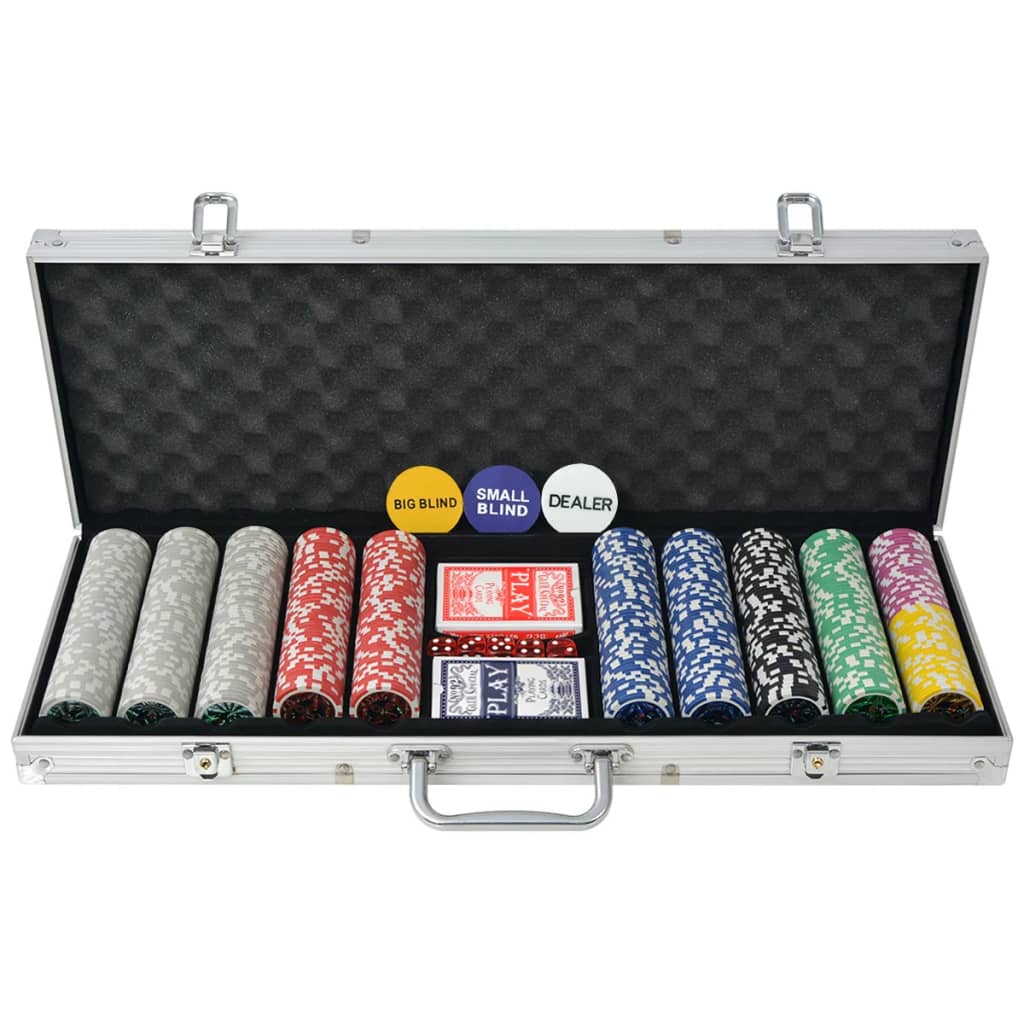 vidaXL Set de poker cu 500 de jetoane cu laser din aluminiu vidaXL Set de poker cu 500 de jetoane cu laser din aluminiu