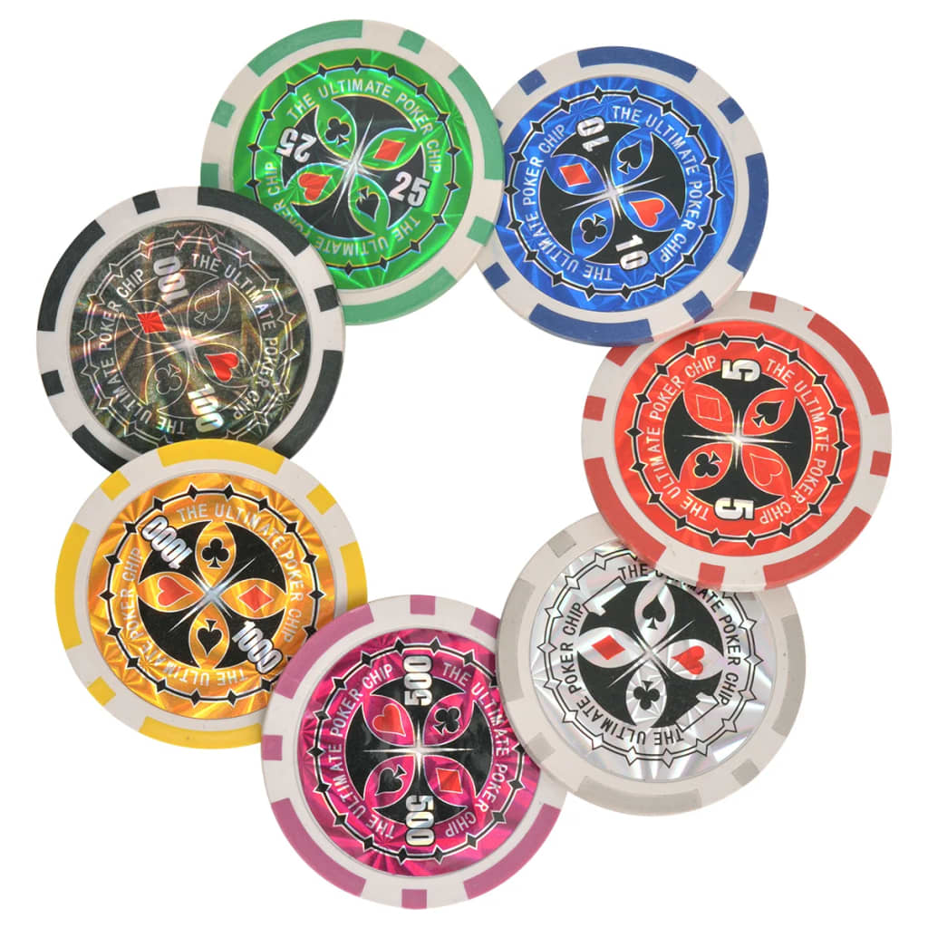 vidaXL Set de poker/blackjack cu 600 de jetoane cu laser din aluminiu vidaXL Set de poker/blackjack cu 600 de jetoane cu laser din aluminiu