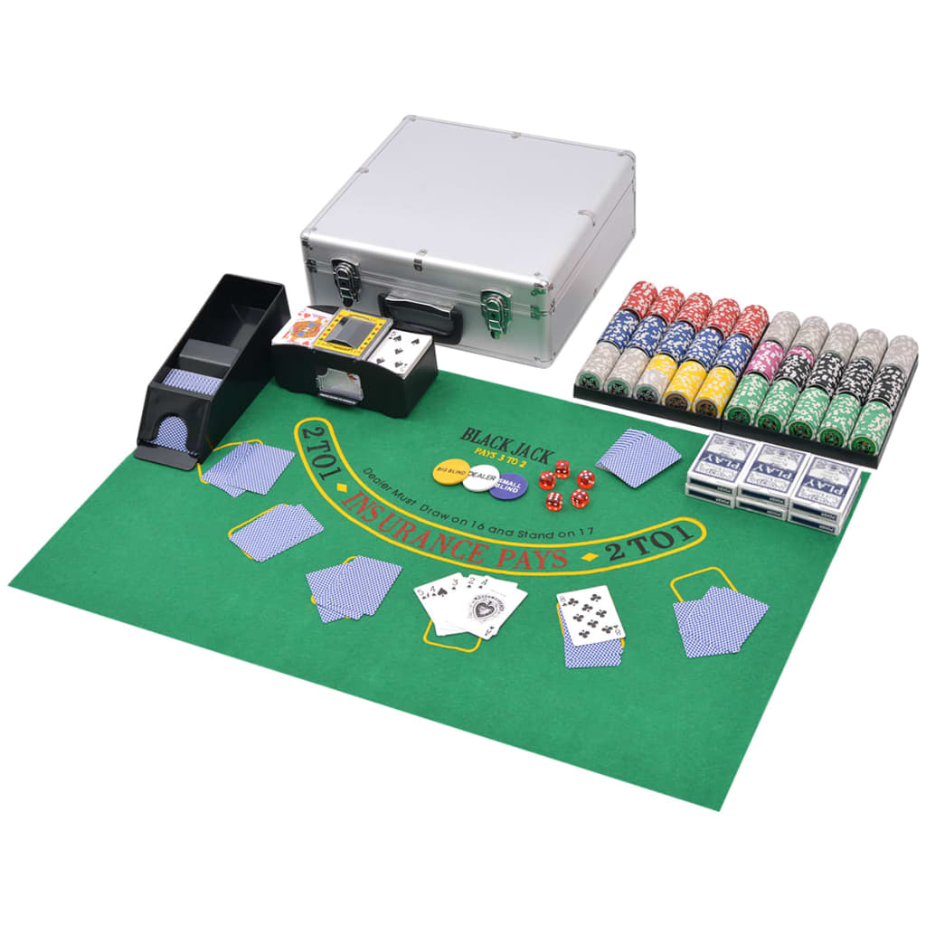 vidaXL Set de poker/blackjack cu 600 de jetoane cu laser din aluminiu vidaXL Set de poker/blackjack cu 600 de jetoane cu laser din aluminiu