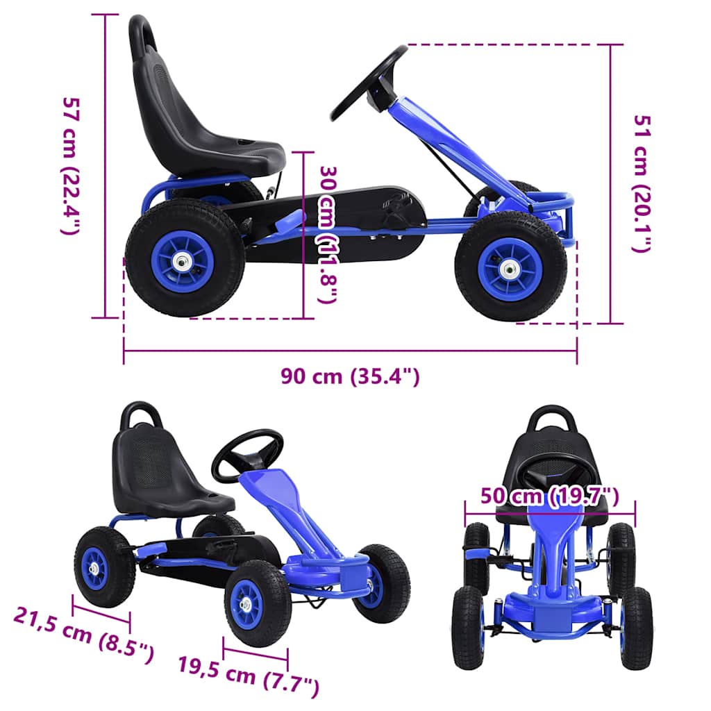 vidaXL Mașinuță kart cu pedale și roți pneumatice, albastru vidaXL Mașinuță kart cu pedale și roți pneumatice, albastru