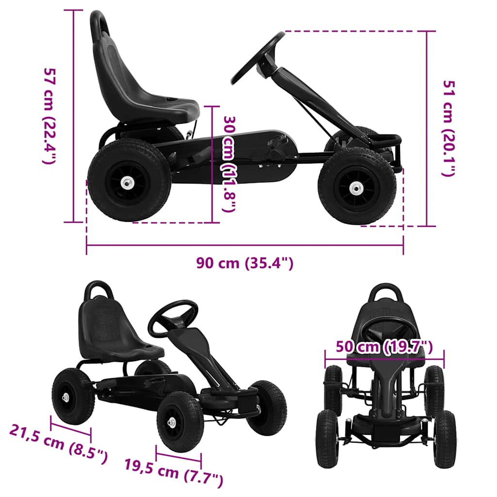 vidaXL Mașinuță kart cu pedale și roți pneumatice, negru vidaXL Mașinuță kart cu pedale și roți pneumatice, negru