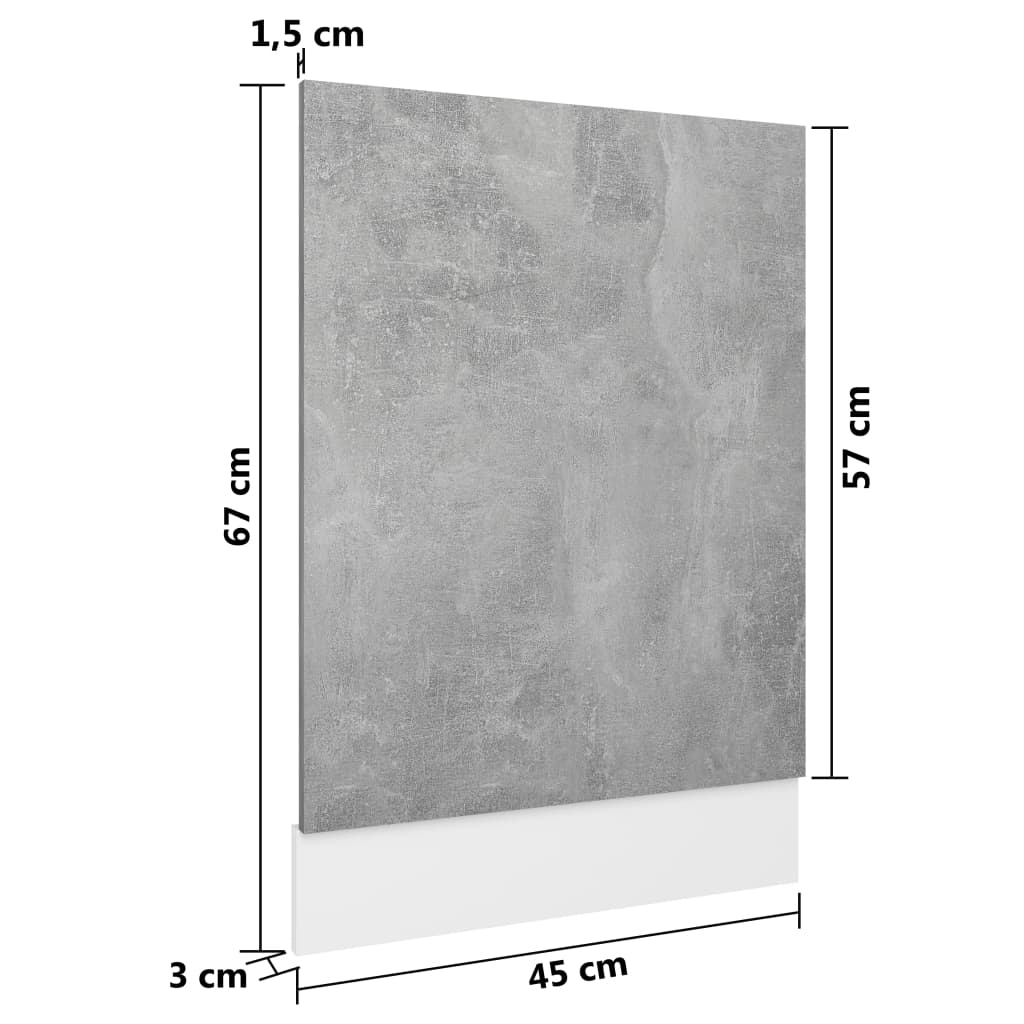 vidaXL Panou frontal mașină spălat vase, gri beton, 45x3x67 cm