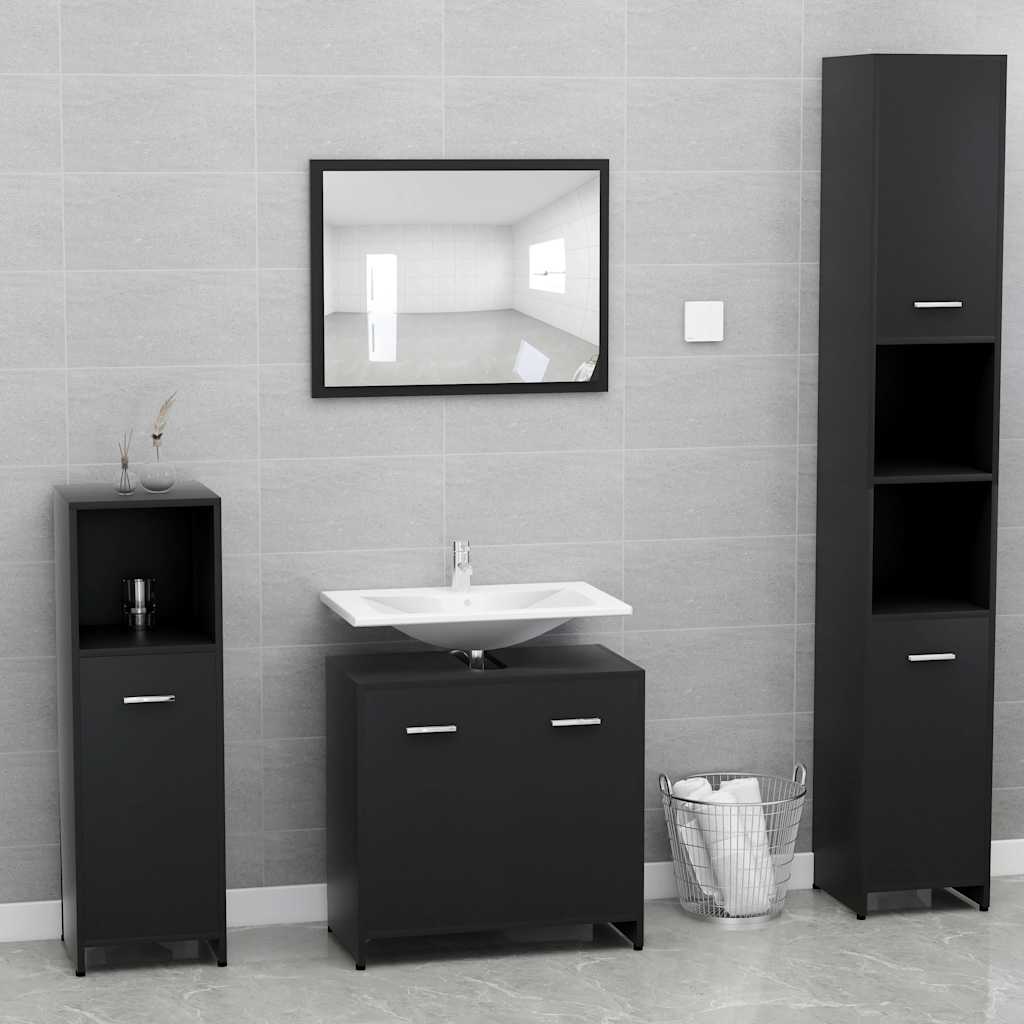 vidaXL Set de mobilier de baie, negru, lemn prelucrat vidaXL Set de mobilier de baie, negru, lemn prelucrat