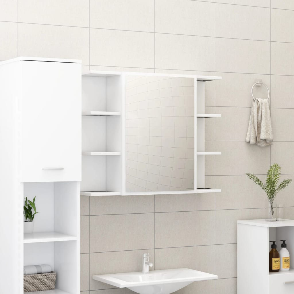 vidaXL Dulap de baie cu oglindă, alb, 80x20,5x64 cm, lemn prelucrat