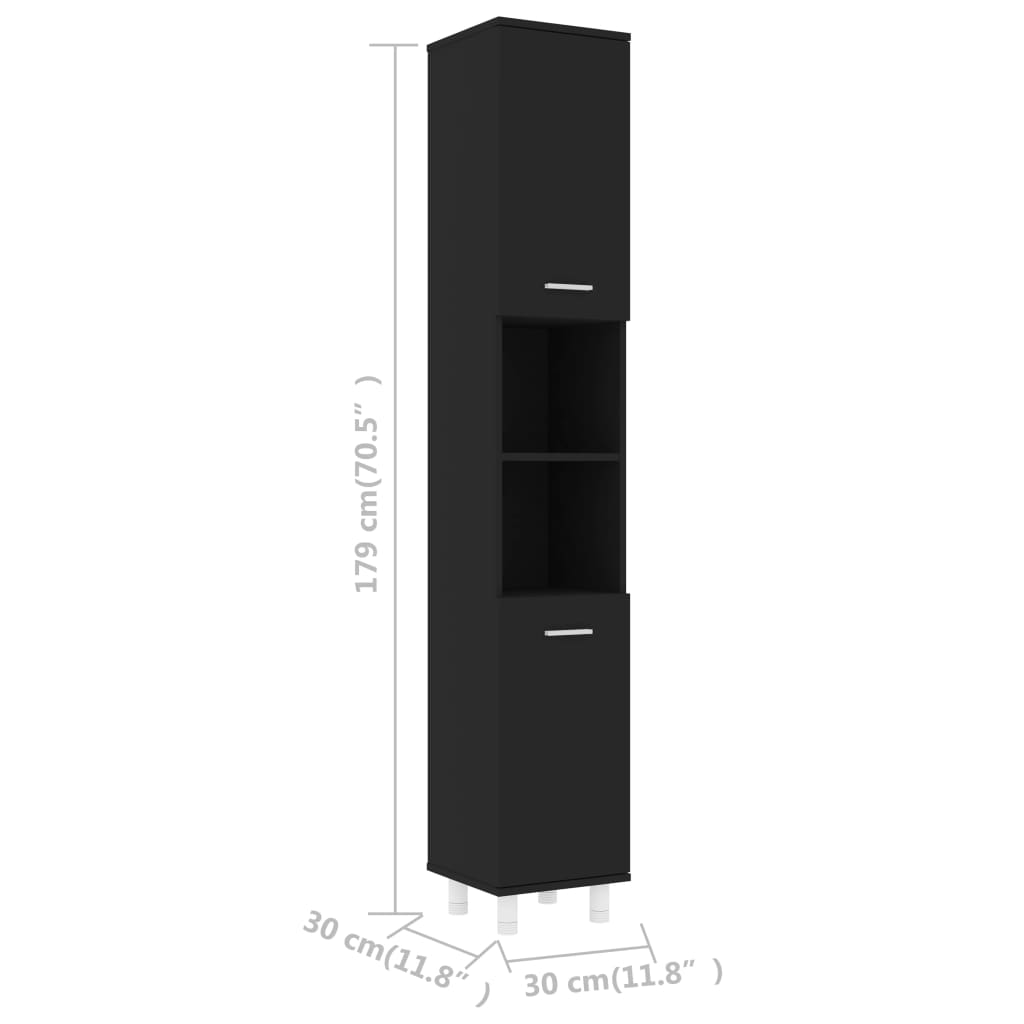 vidaXL Dulap de baie, negru, 30x30x179 cm, lemn prelucrat