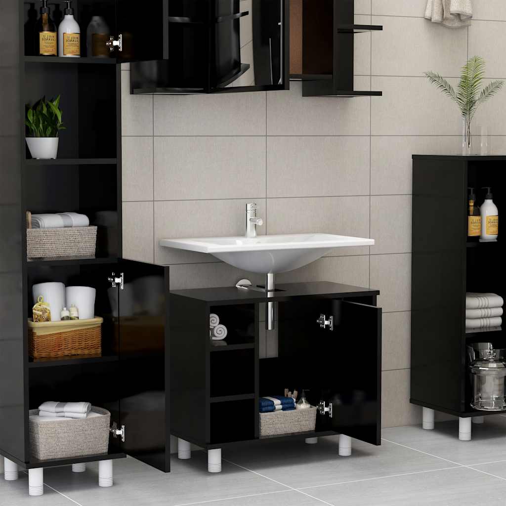 vidaXL Dulap de baie, negru, 60 x 32 x 53,5 cm, lemn prelucrat