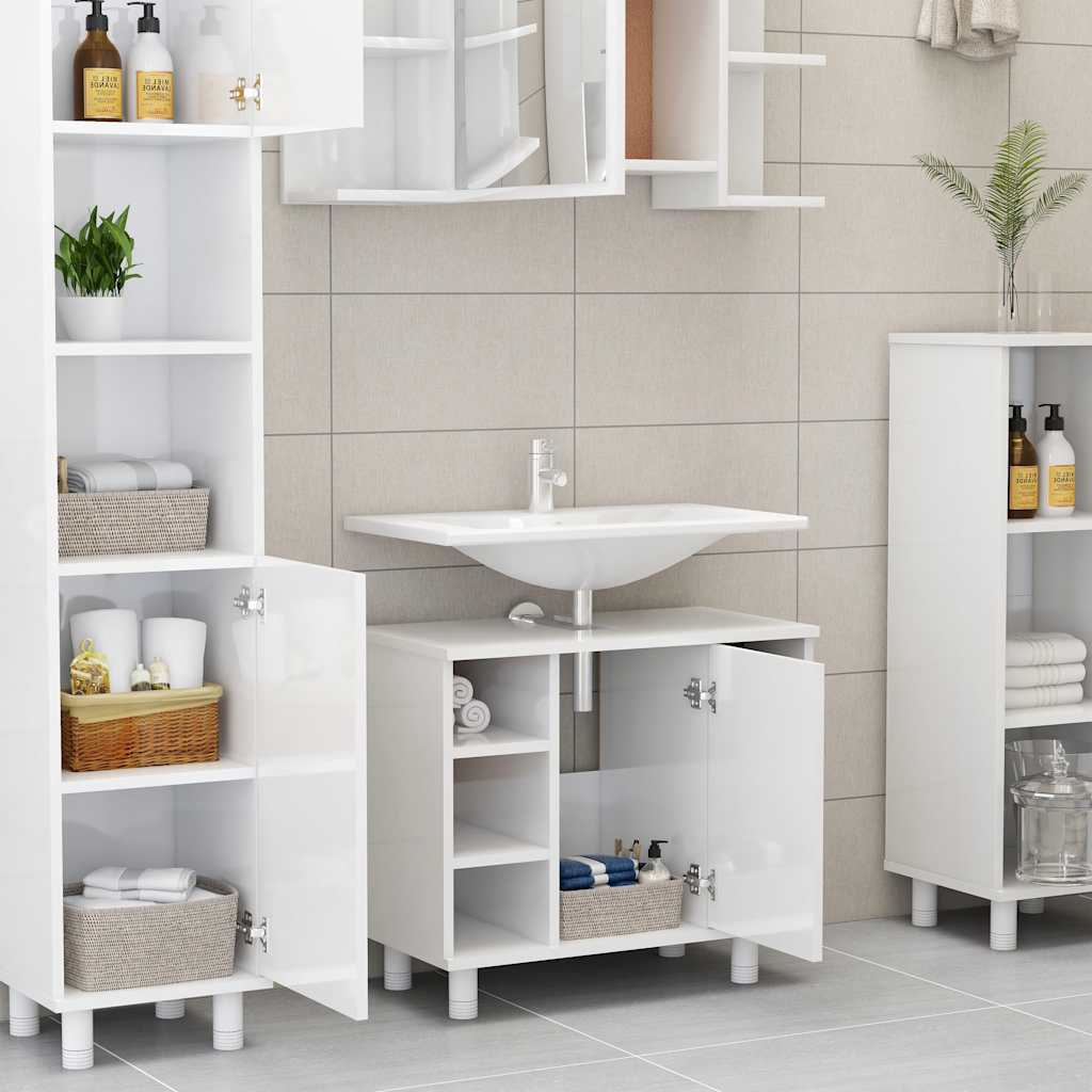 vidaXL Dulap de baie, alb extralucios, 60x32x53,5 cm, lemn prelucrat vidaXL Dulap de baie, alb extralucios, 60x32x53,5 cm, lemn prelucrat