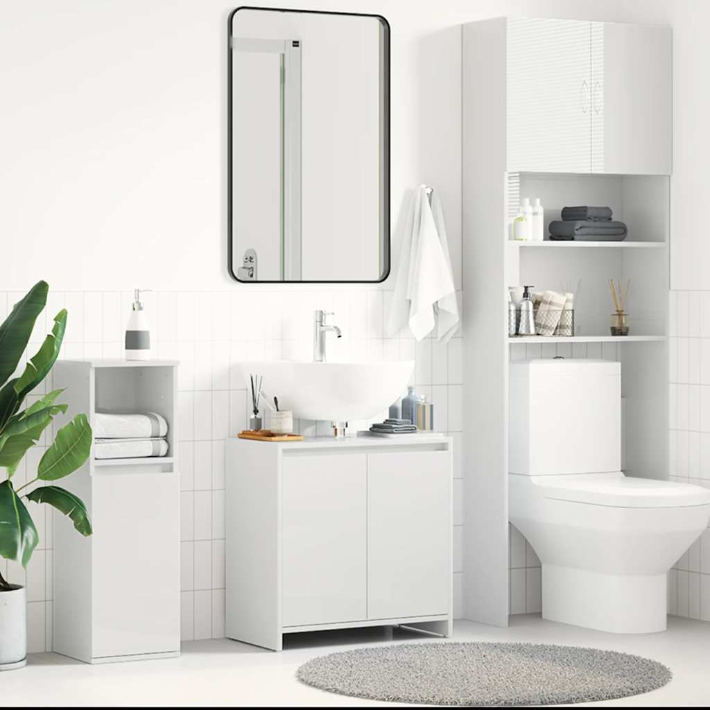 vidaXL Dulap de baie, alb extralucios, 60x33x61 cm, lemn prelucrat vidaXL Dulap de baie, alb extralucios, 60x33x61 cm, lemn prelucrat