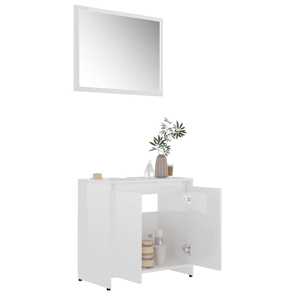 vidaXL Set mobilier de baie, alb extralucios, lemn prelucrat