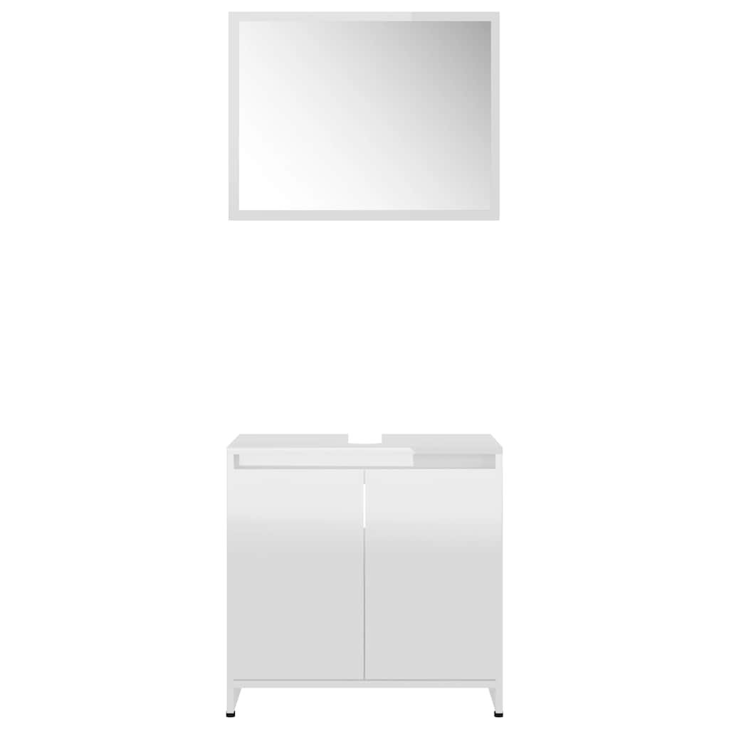 vidaXL Set mobilier de baie, alb extralucios, lemn prelucrat