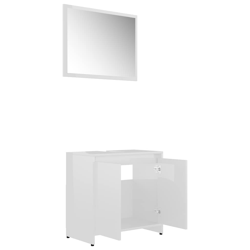 vidaXL Set mobilier de baie, alb extralucios, lemn prelucrat