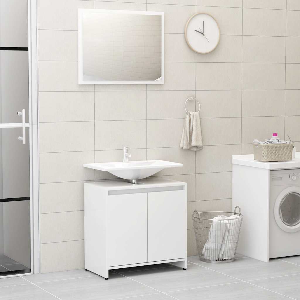 vidaXL Set mobilier de baie, alb extralucios, lemn prelucrat