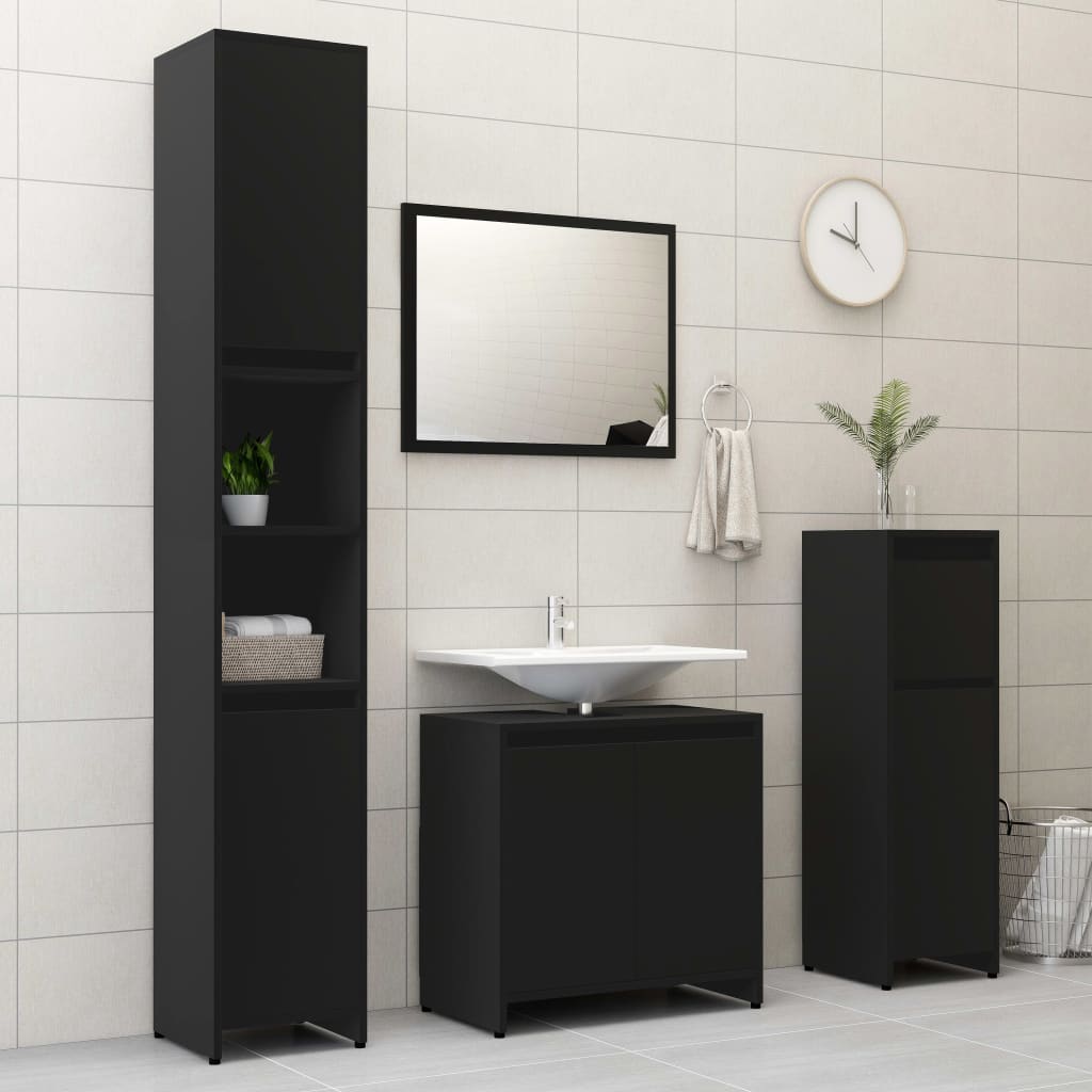 vidaXL Dulap de baie, negru, 30x30x95 cm, lemn prelucrat