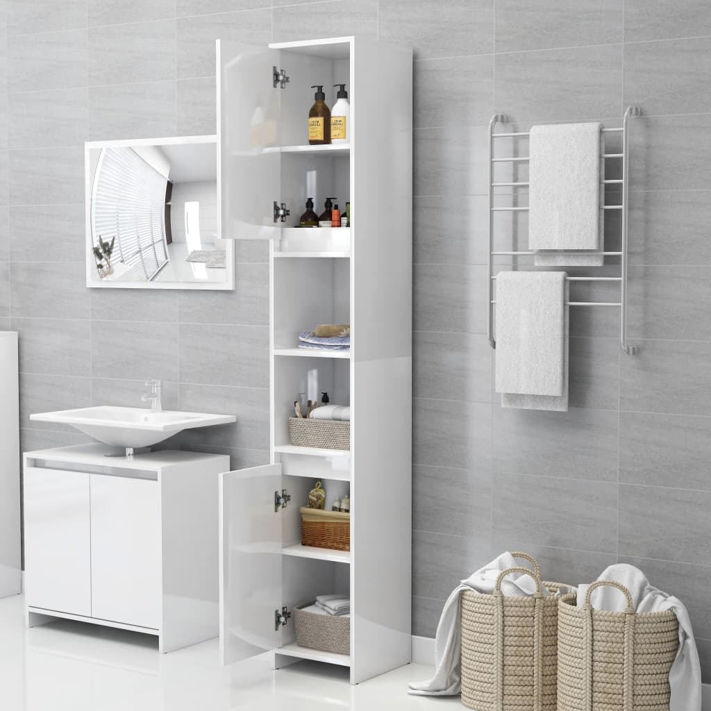 vidaXL Dulap de baie, alb extralucios, 30x30x183,5 cm, lemn prelucrat vidaXL Dulap de baie, alb extralucios, 30x30x183,5 cm, lemn prelucrat