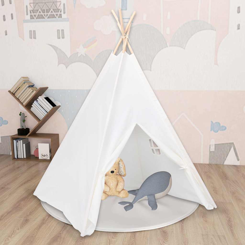vidaXL Cort de copii teepee cu geantă piersică, alb, 120x120x150 cm, vidaXL Cort de copii teepee cu geantă piersică, alb, 120x120x150 cm,