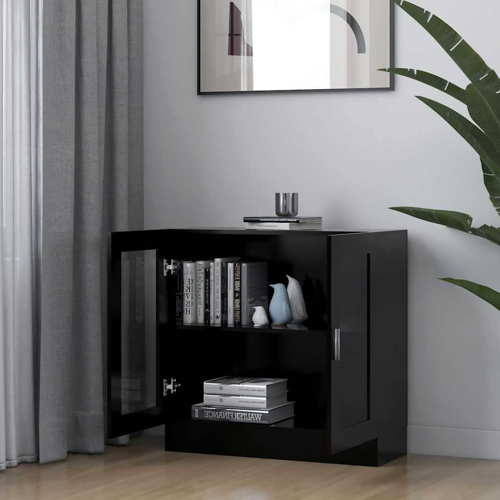 vidaXL Dulap cu vitrină, negru, 82,5x30,5x80 cm, lemn prelucrat vidaXL Dulap cu vitrină, negru, 82,5x30,5x80 cm, lemn prelucrat