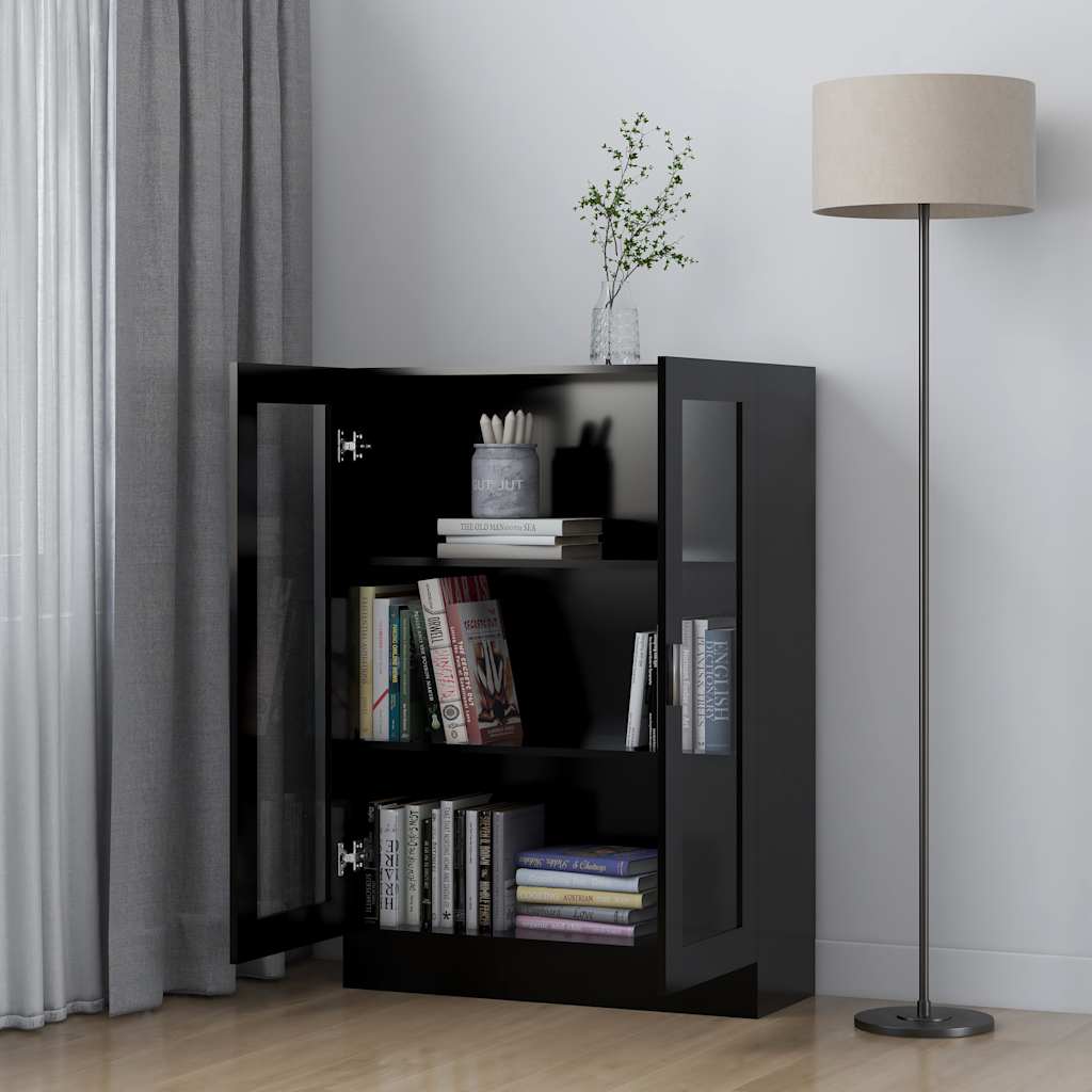 vidaXL Dulap cu vitrină, negru, 82,5x30,5x115 cm, lemn prelucrat vidaXL Dulap cu vitrină, negru, 82,5x30,5x115 cm, lemn prelucrat