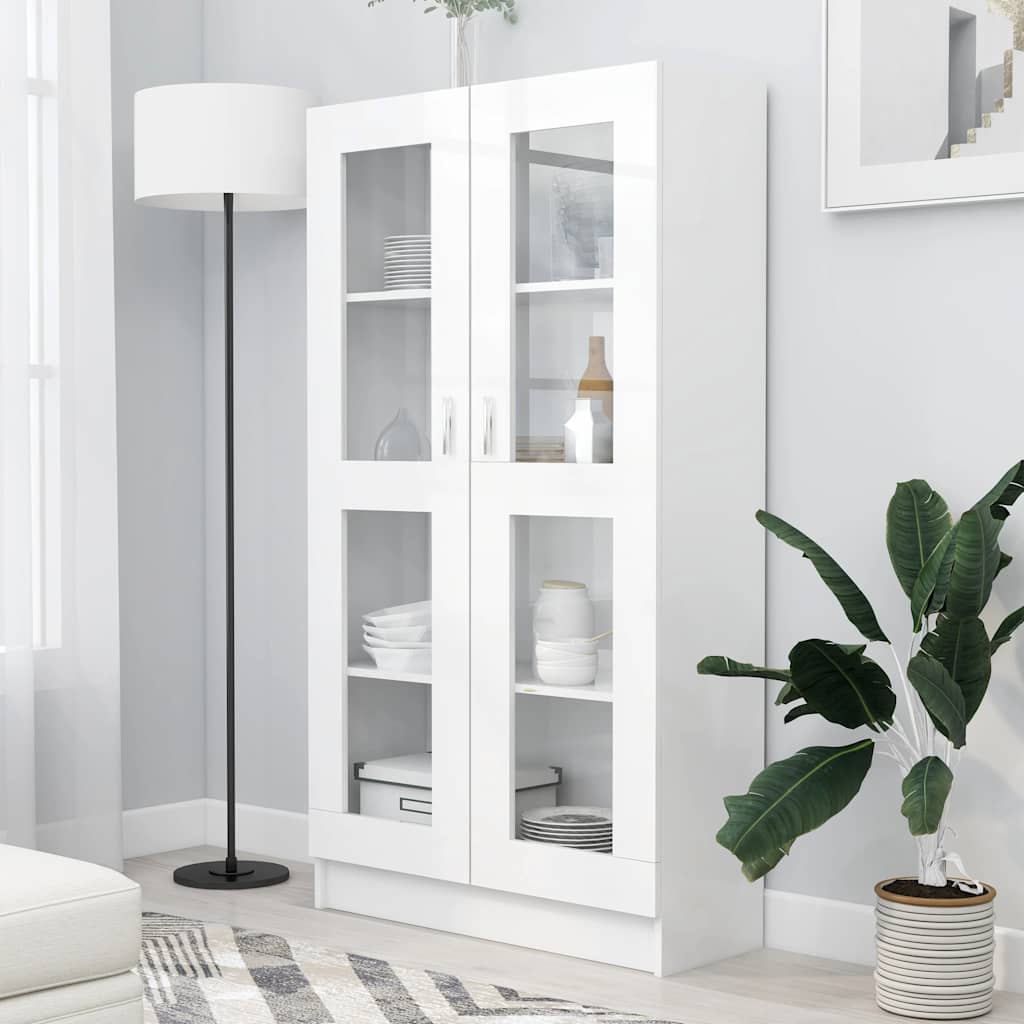 vidaXL Dulap cu vitrină, alb, 82,5x30,5x150 cm, lemn prelucrat vidaXL Dulap cu vitrină, alb, 82,5x30,5x150 cm, lemn prelucrat