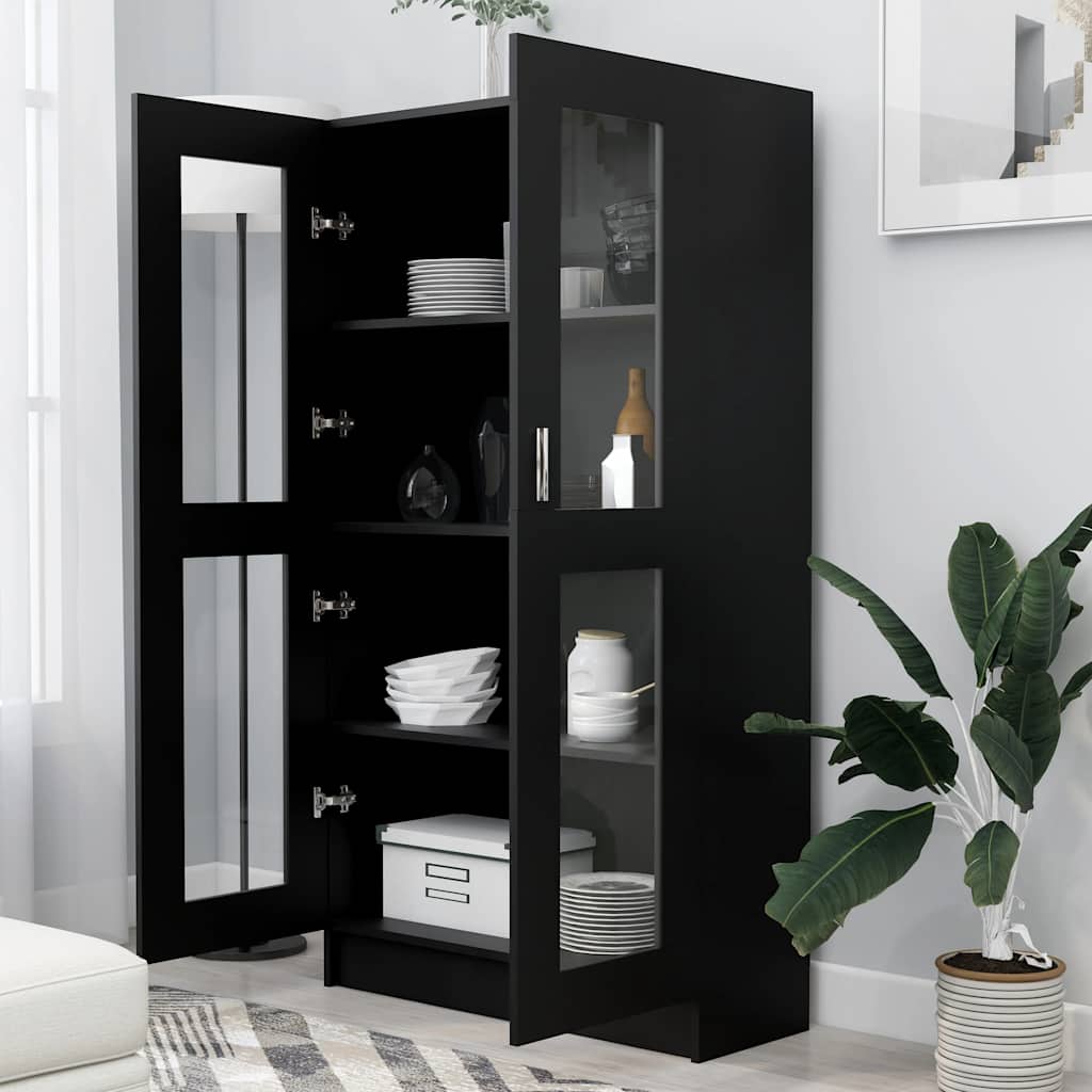 vidaXL Dulap cu vitrină, negru, 82,5x30,5x150 cm, lemn prelucrat vidaXL Dulap cu vitrină, negru, 82,5x30,5x150 cm, lemn prelucrat