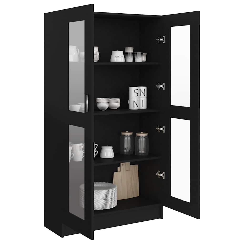 vidaXL Dulap cu vitrină, negru, 82,5x30,5x150 cm, lemn prelucrat vidaXL Dulap cu vitrină, negru, 82,5x30,5x150 cm, lemn prelucrat