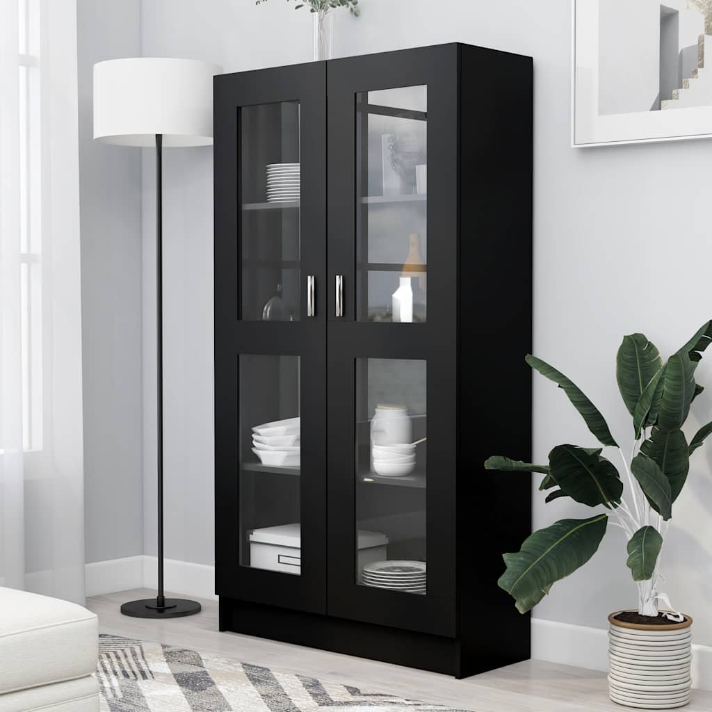 vidaXL Dulap cu vitrină, negru, 82,5x30,5x150 cm, lemn prelucrat vidaXL Dulap cu vitrină, negru, 82,5x30,5x150 cm, lemn prelucrat