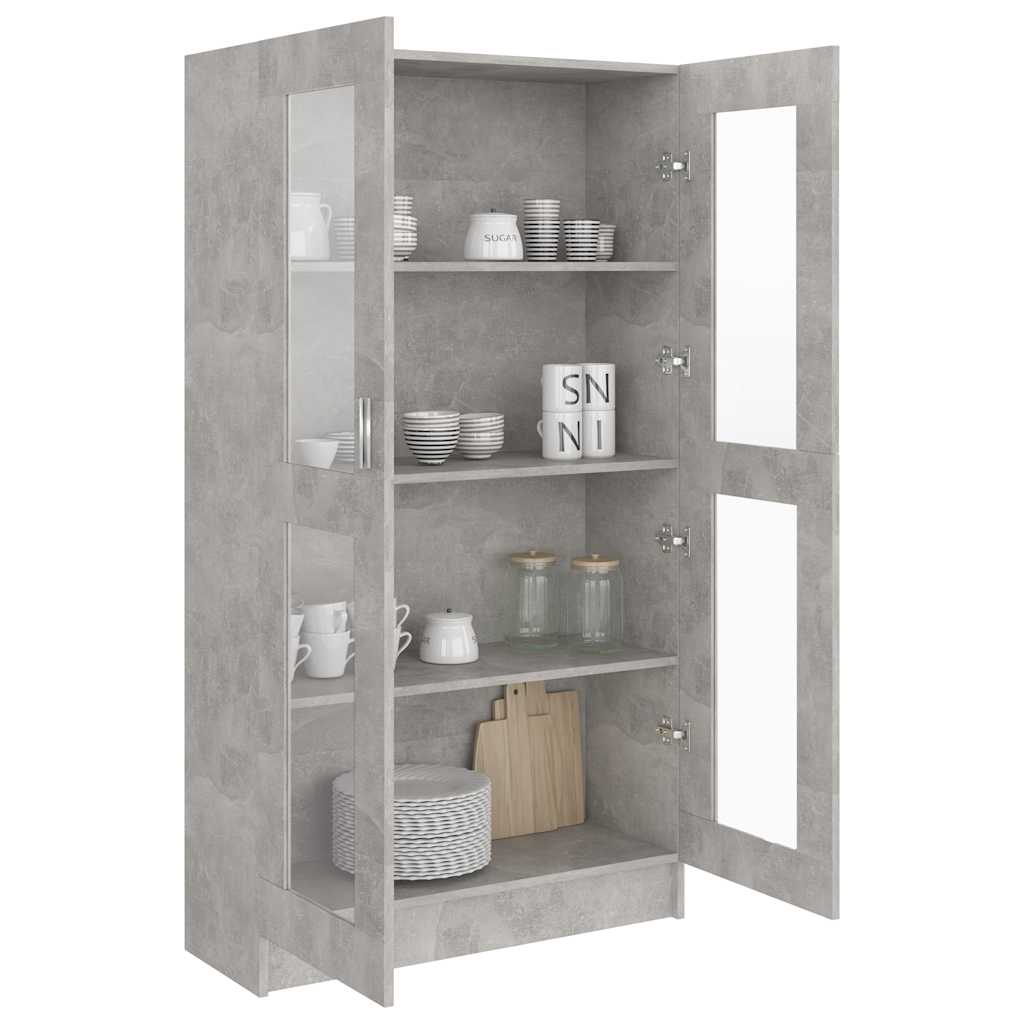 vidaXL Dulap cu vitrină, gri beton, 82,5x30,5x150 cm, lemn prelucrat vidaXL Dulap cu vitrină, gri beton, 82,5x30,5x150 cm, lemn prelucrat
