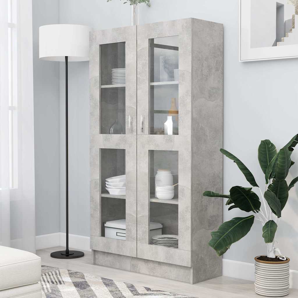 vidaXL Dulap cu vitrină, gri beton, 82,5x30,5x150 cm, lemn prelucrat vidaXL Dulap cu vitrină, gri beton, 82,5x30,5x150 cm, lemn prelucrat