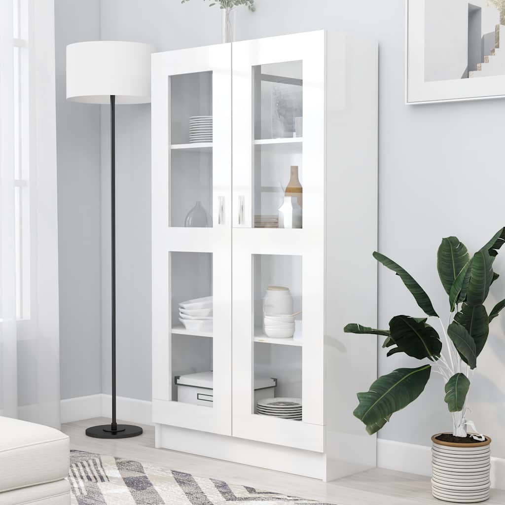 vidaXL Dulap vitrină, alb extralucios 82,5x30,5x150 cm lemn prelucrat