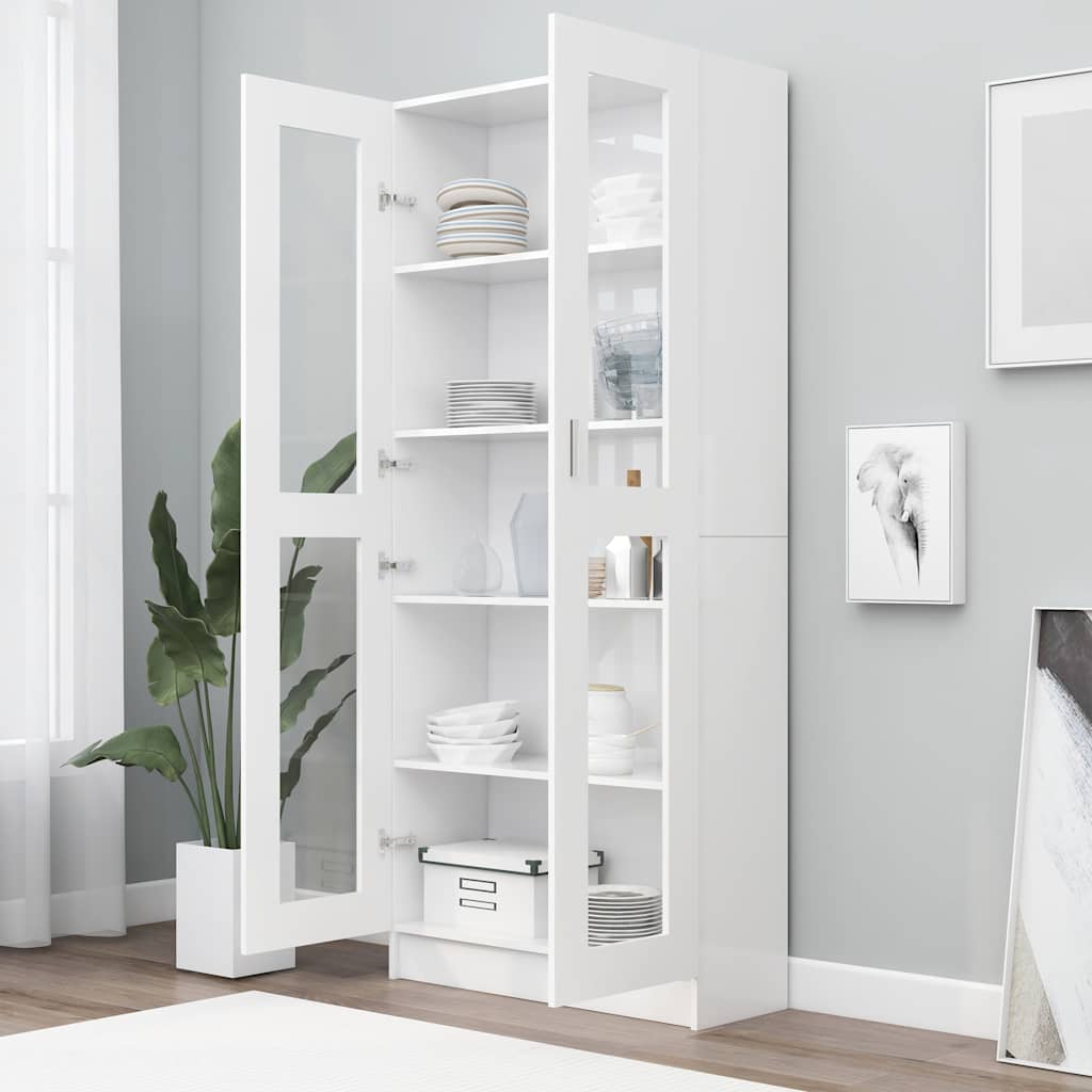 vidaXL Dulap cu vitrină, alb, 82,5 x 30,5 x 185,5 cm, lemn prelucrat vidaXL Dulap cu vitrină, alb, 82,5 x 30,5 x 185,5 cm, lemn prelucrat