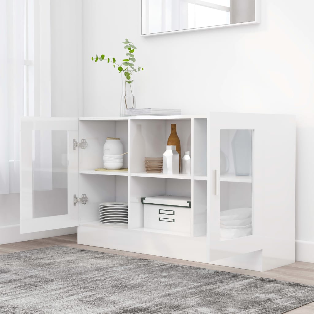 vidaXL Dulap vitrină, alb extralucios, 120x30,5x70 cm, lemn prelucrat