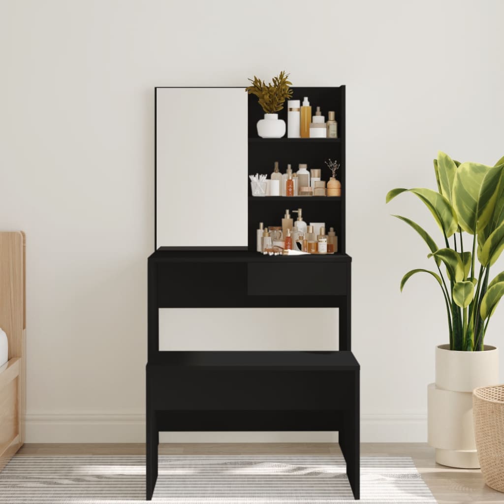 vidaXL Masă de toaletă cu oglindă, negru, 74,5x40x141 cm vidaXL Masă de toaletă cu oglindă, negru, 74,5x40x141 cm