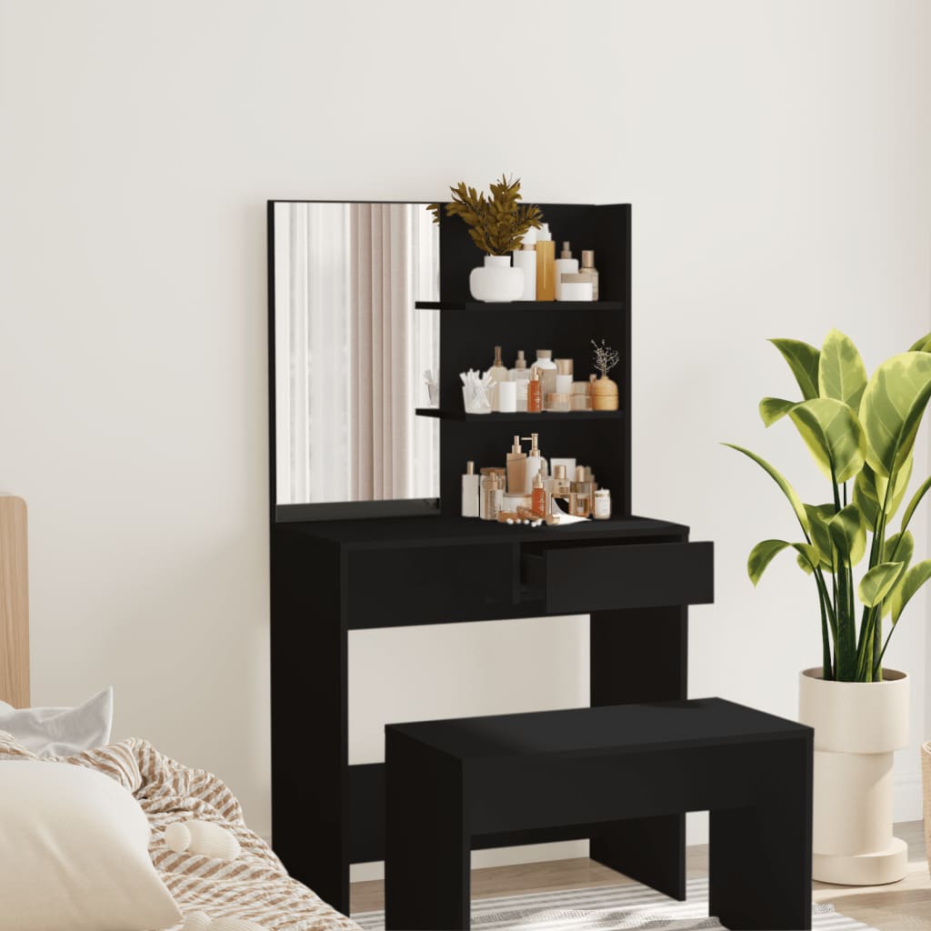 vidaXL Masă de toaletă cu oglindă, negru, 74,5x40x141 cm vidaXL Masă de toaletă cu oglindă, negru, 74,5x40x141 cm